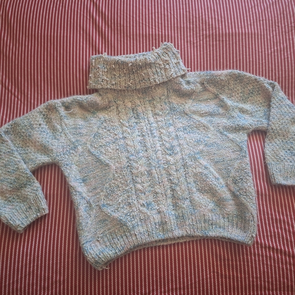 Chunky Gray Cable Knit Turtleneck Sweater - Picture 1 of 4